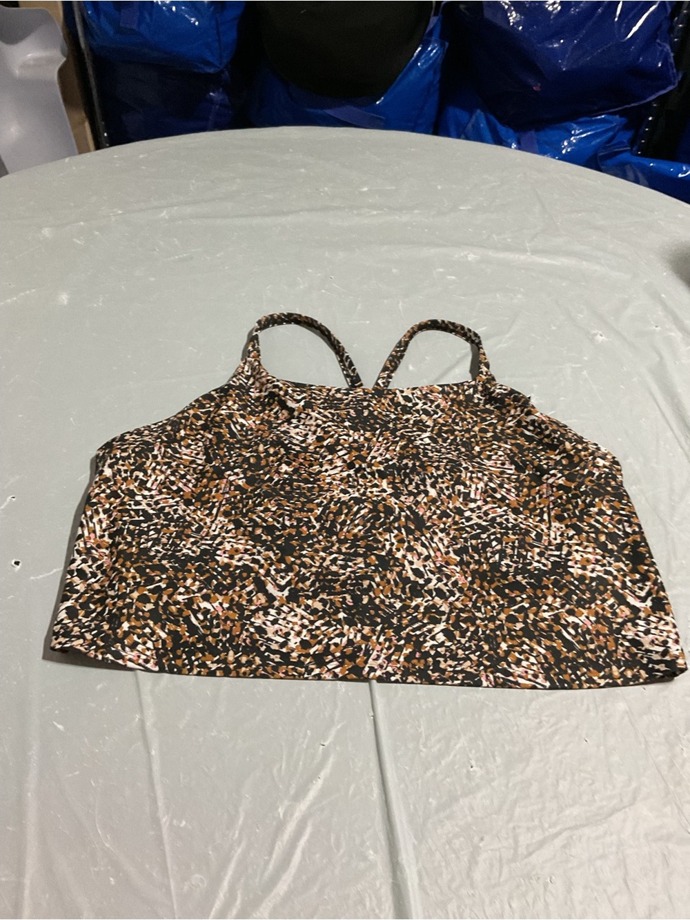 Women’s Brown Abstract Print Strappy Cropped Tank Top